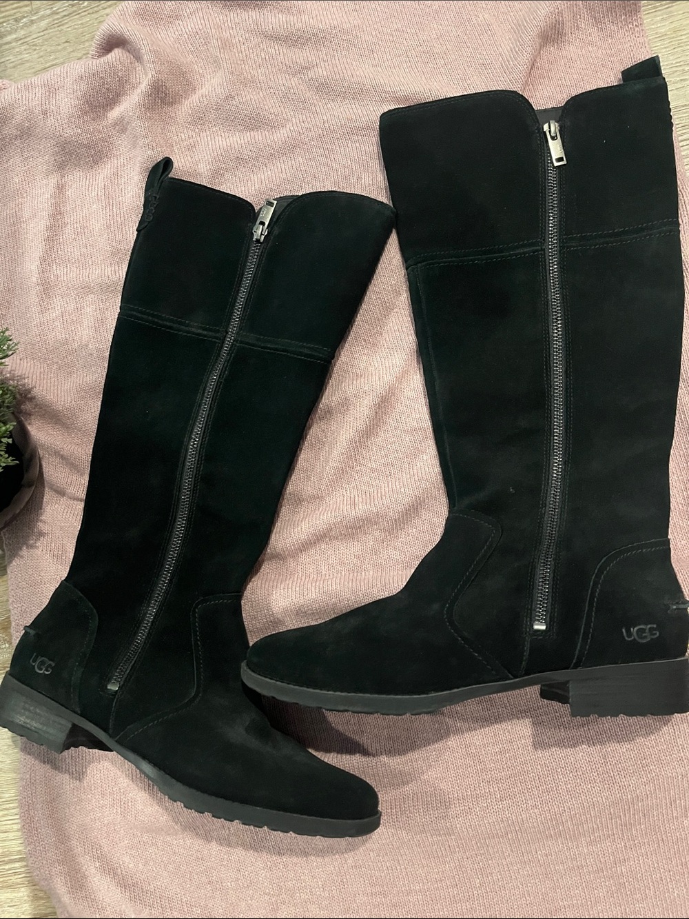 UGG Black Suede Over-the-Knee Zip Riding Boots